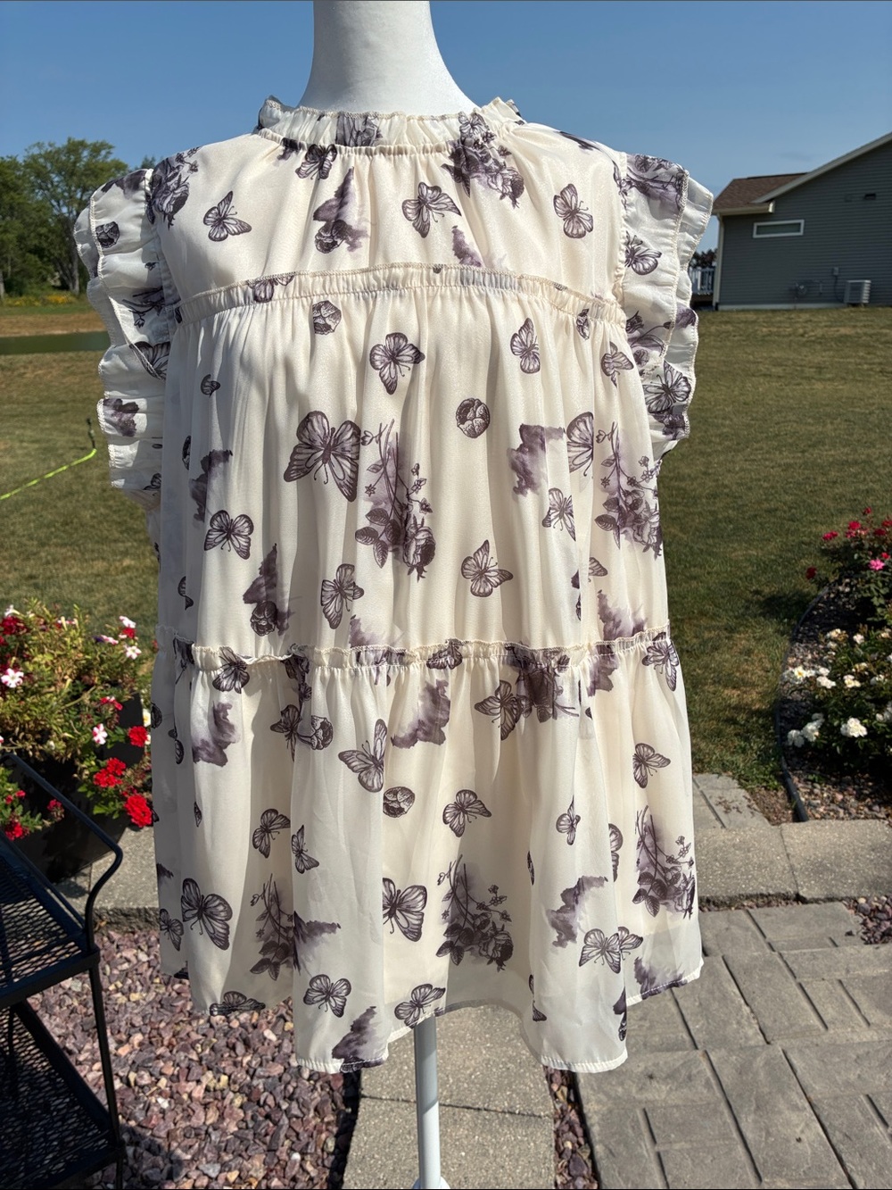 SHEIN Floral/Butterfly Sleeveless Ruffle 4XL Top